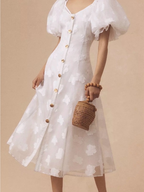 Anthropologie Dresses & Skirts - NWT Anthropologie Let Me Be Puff-Sleeve Sheer Midi Dress-White, Size XXS